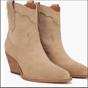 Tan Suede Western Ankle Boots